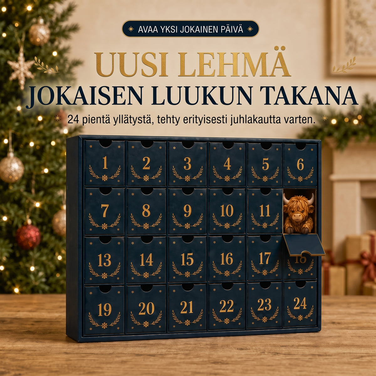 Nelipäiväinen skotlantilainen ylämaankarja-adventtikalenteri