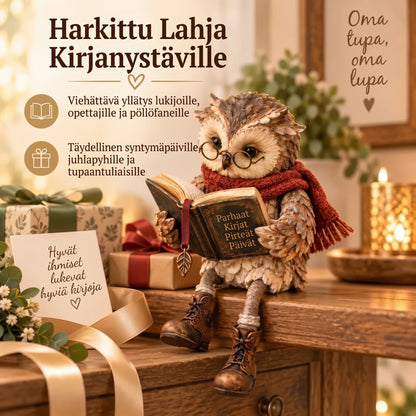 Lukeva pöllöfiguuri kodin sisustukseen