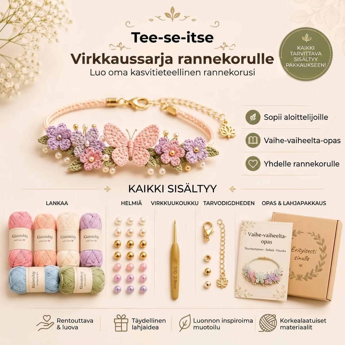 DIY-virkkaussetti rannekorujen tekemiseen