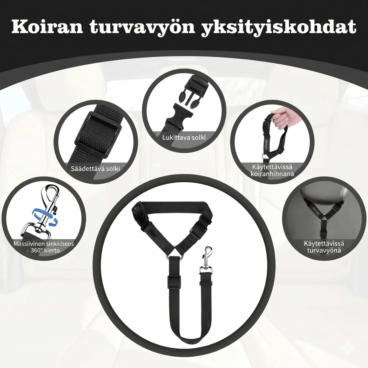 2-in-1 koiran turvavyö ja talutushihna