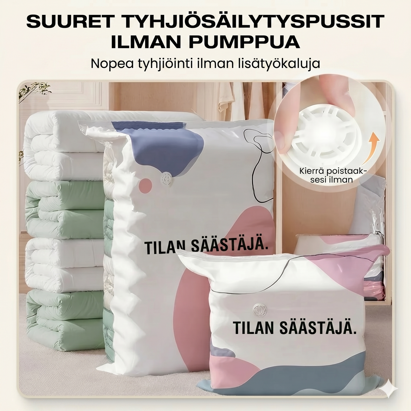 Tyhjiöpussit ilman pumppua