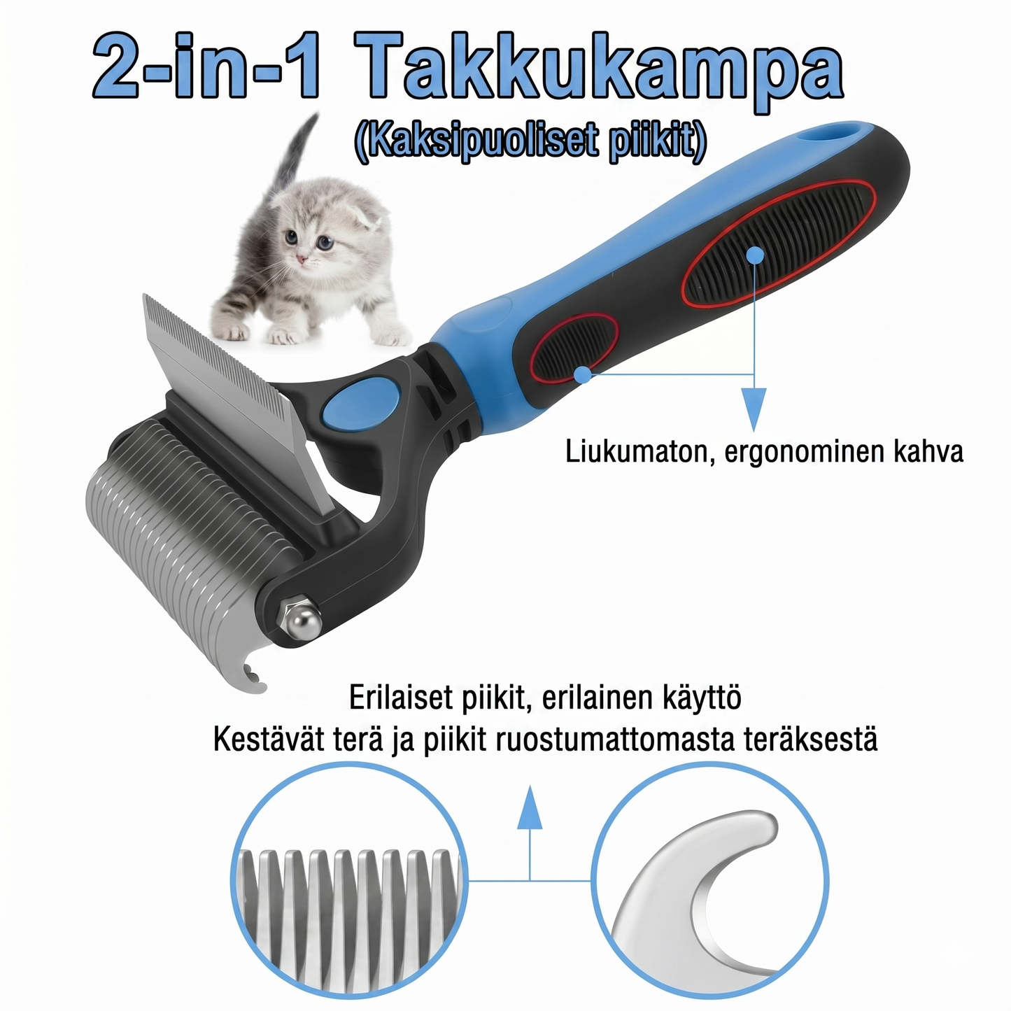 Kaksipuolinen lemmikkien karvanpoistoharja