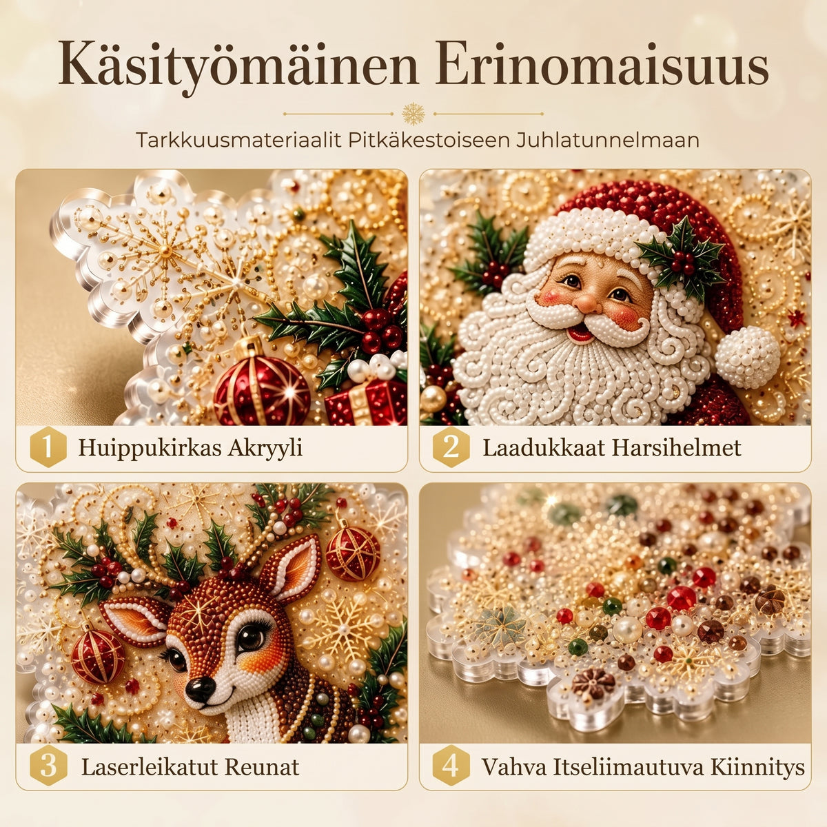DIY joulupallojen askartelusetti helmillä ja akryylillä