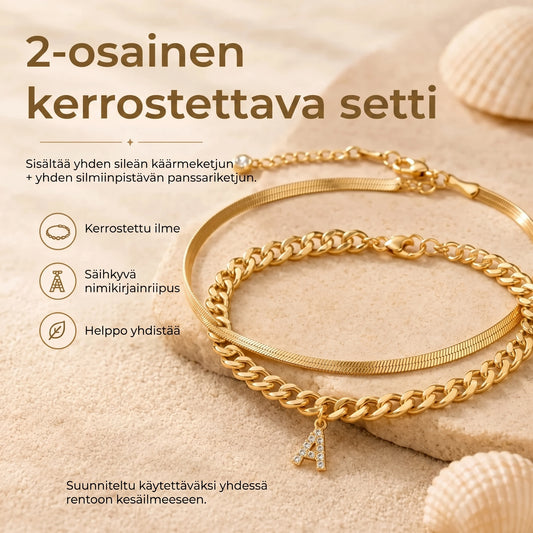 Kultaiset nilkkakorut nimikirjaimella 2 kpl