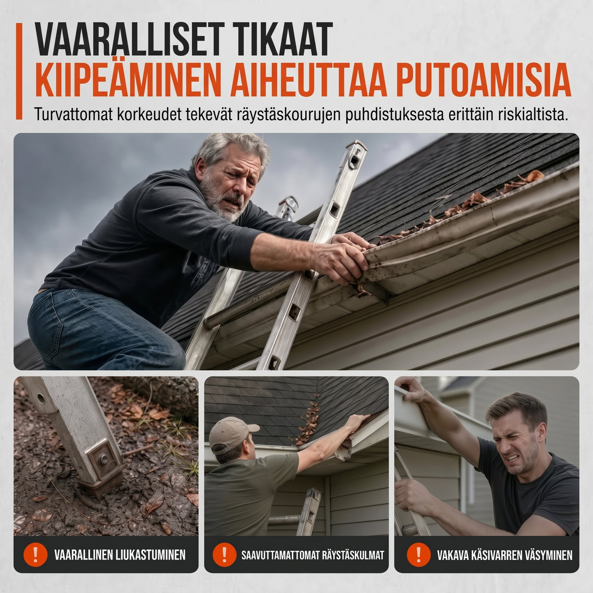 Ergonominen räystäskourujen puhdistin