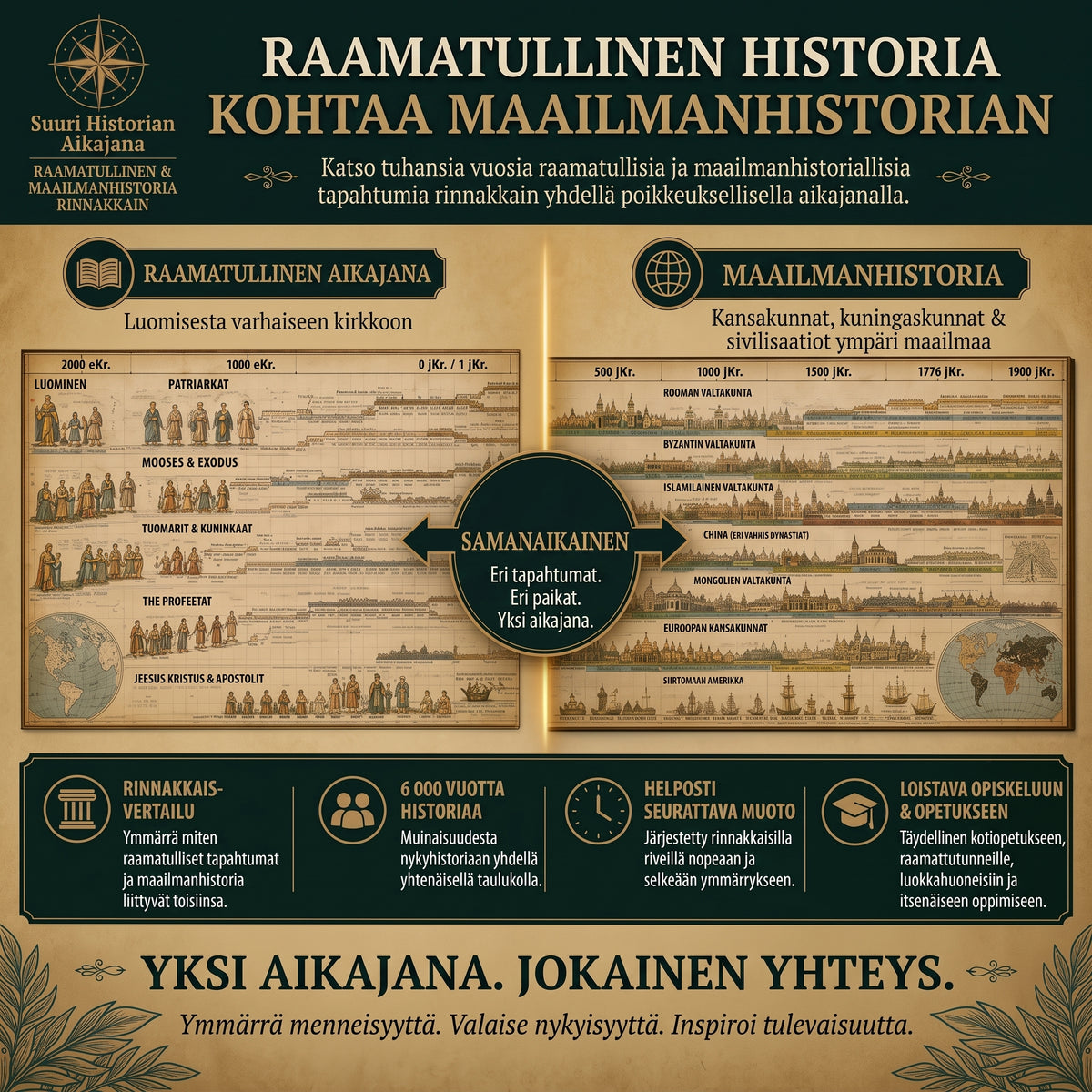 Taitettava synkronologinen historiallinen aikajanakartta