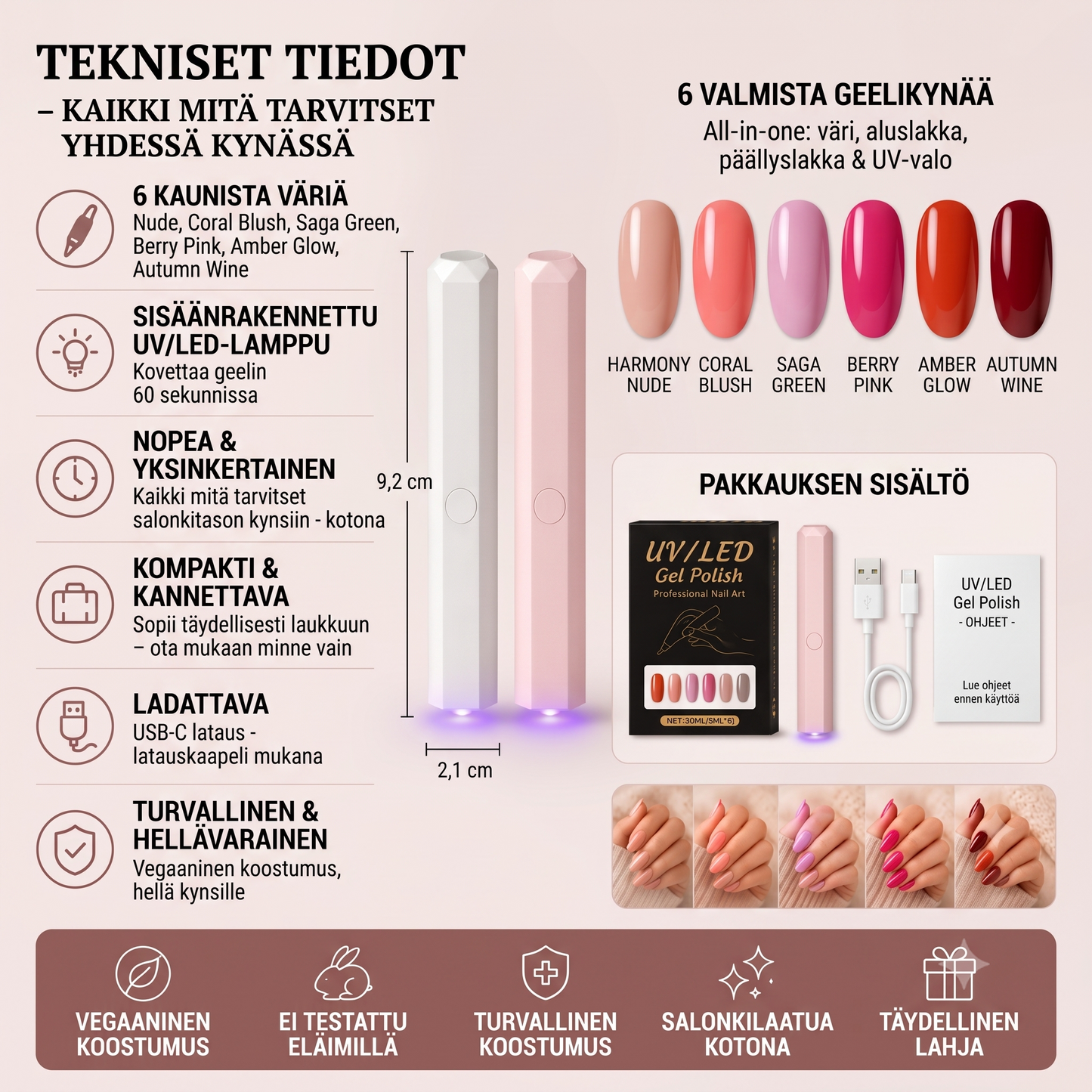 SalonPen 3-in-1 geelikynäsetti UV-LED-lampulla (6 kpl)
