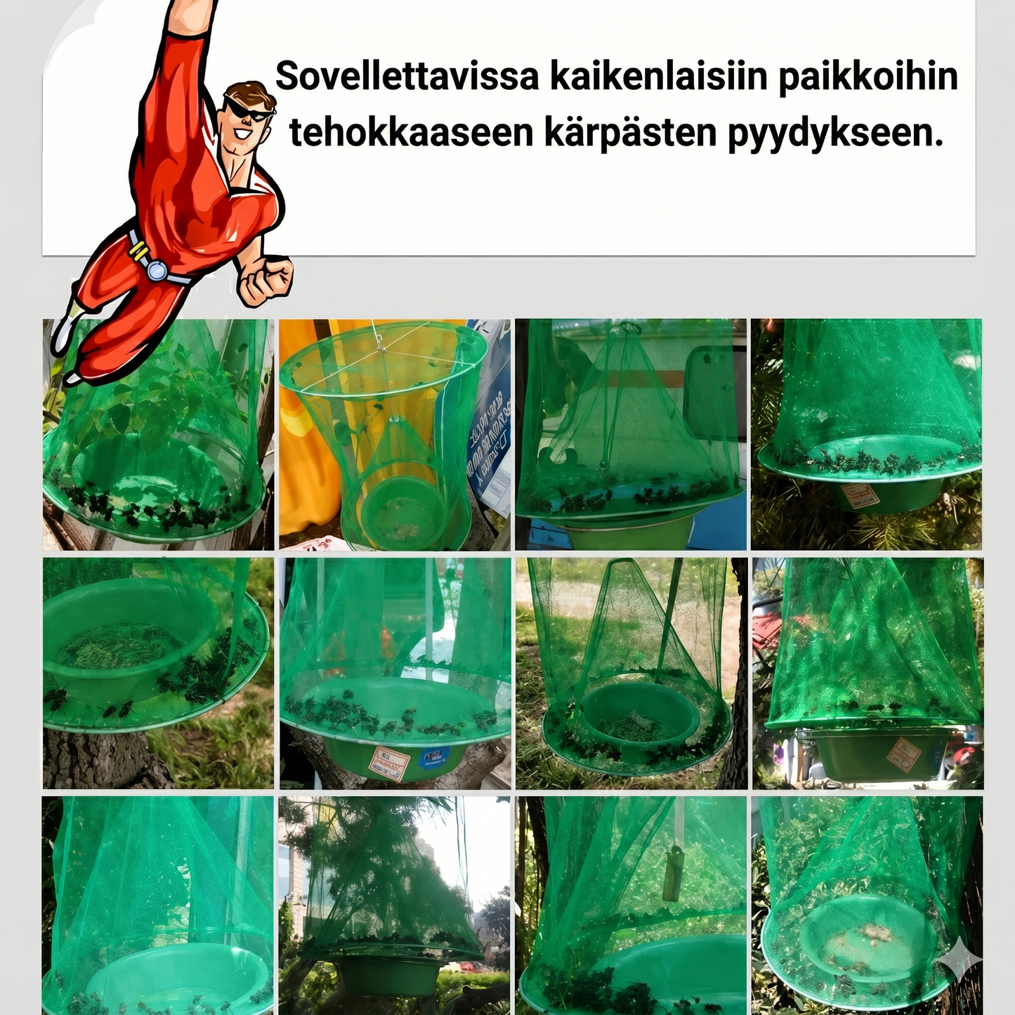 Uudelleenkäytettävä kärpäsansa ulkokäyttöön