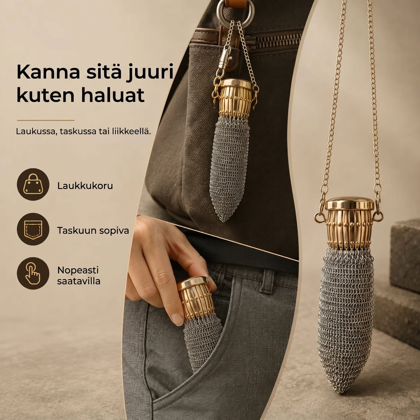 Vintage metalliverkkoinen kolikkopussi pikkutavaroille