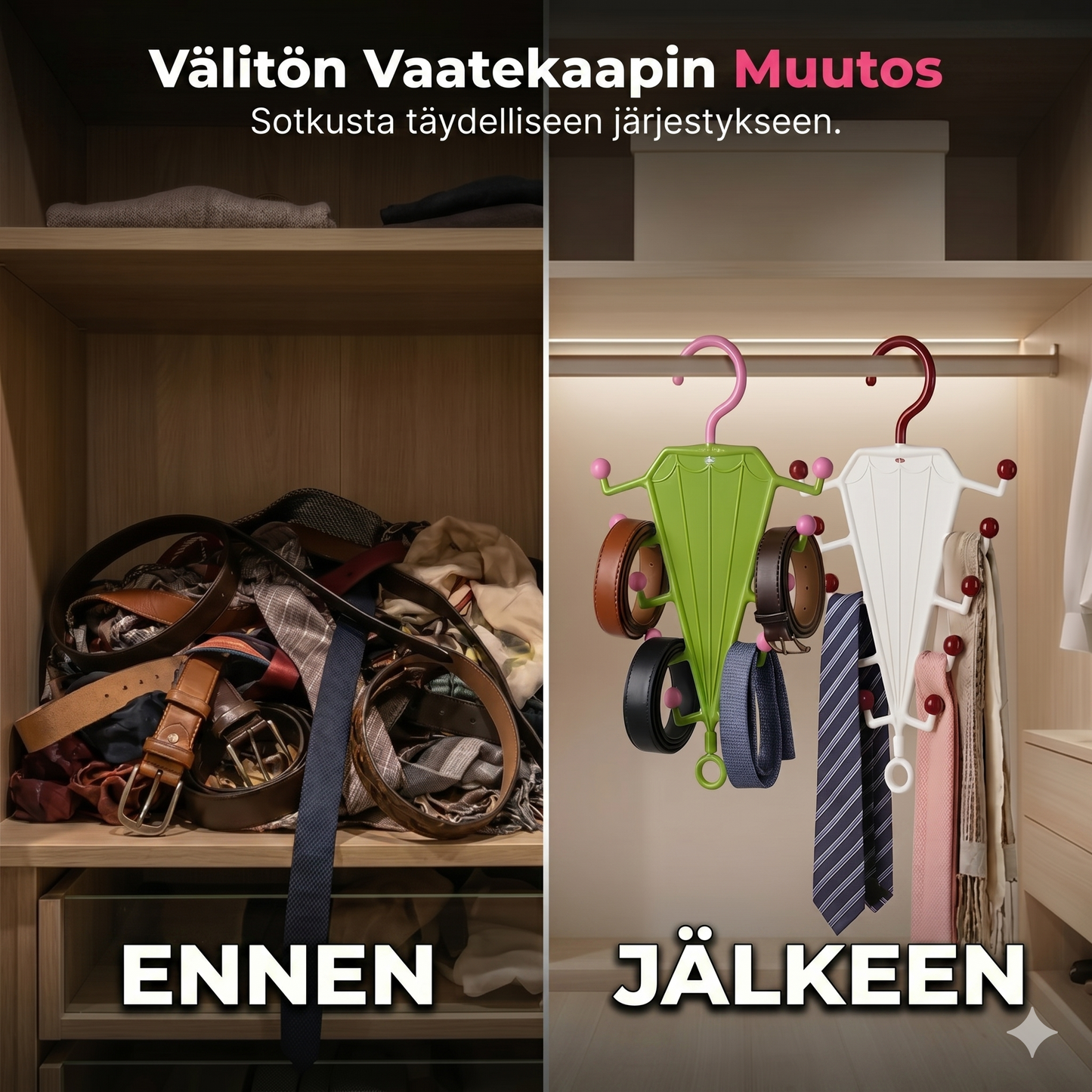 Monitoiminen V-muotoinen kaksipuolinen säilytysteline henkareilla