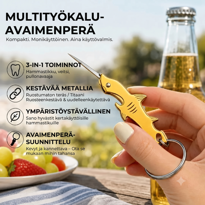 Hai-aiheinen 3-in-1 avaimenperä-monitoimityökalu