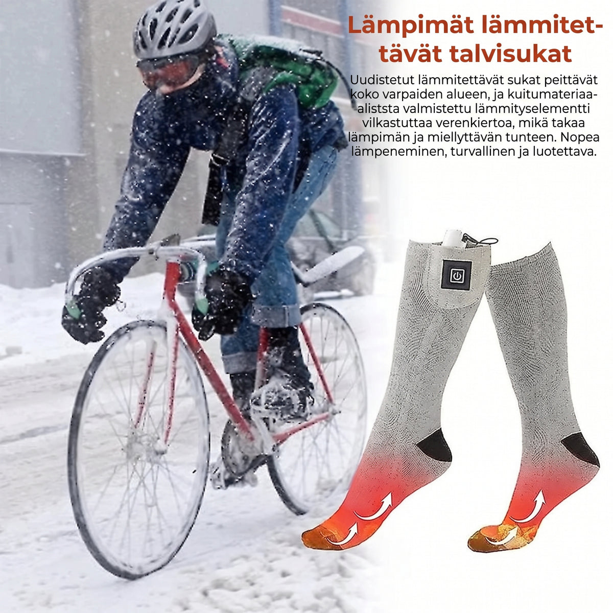 Vedenkestävät sähkölämmitteiset talvisukat