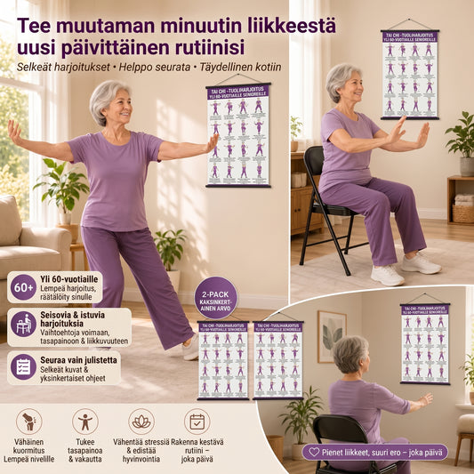 Tai chi -tuoliharjoitusjulisteet senioreille 2 kpl