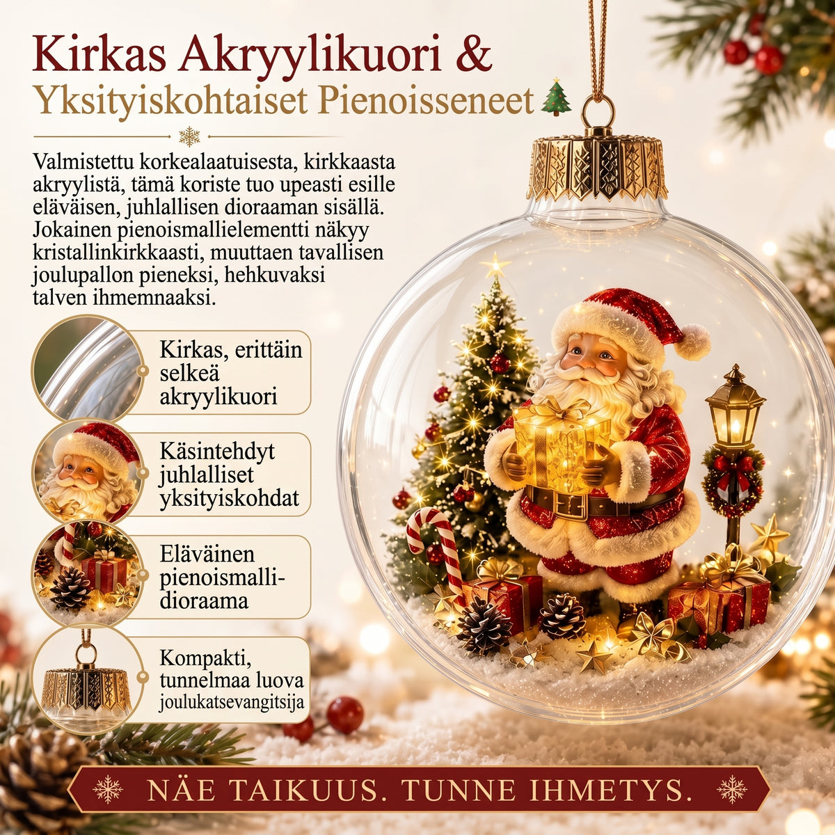 VinterMagi valaistu pienoiskoossa oleva joulukoriste