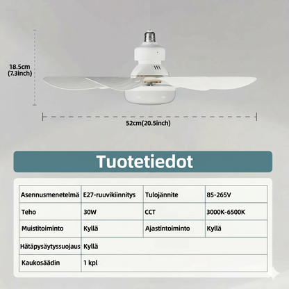 2-in-1 Kannettava kattotuuletin ja lamppu kaukosäätimellä