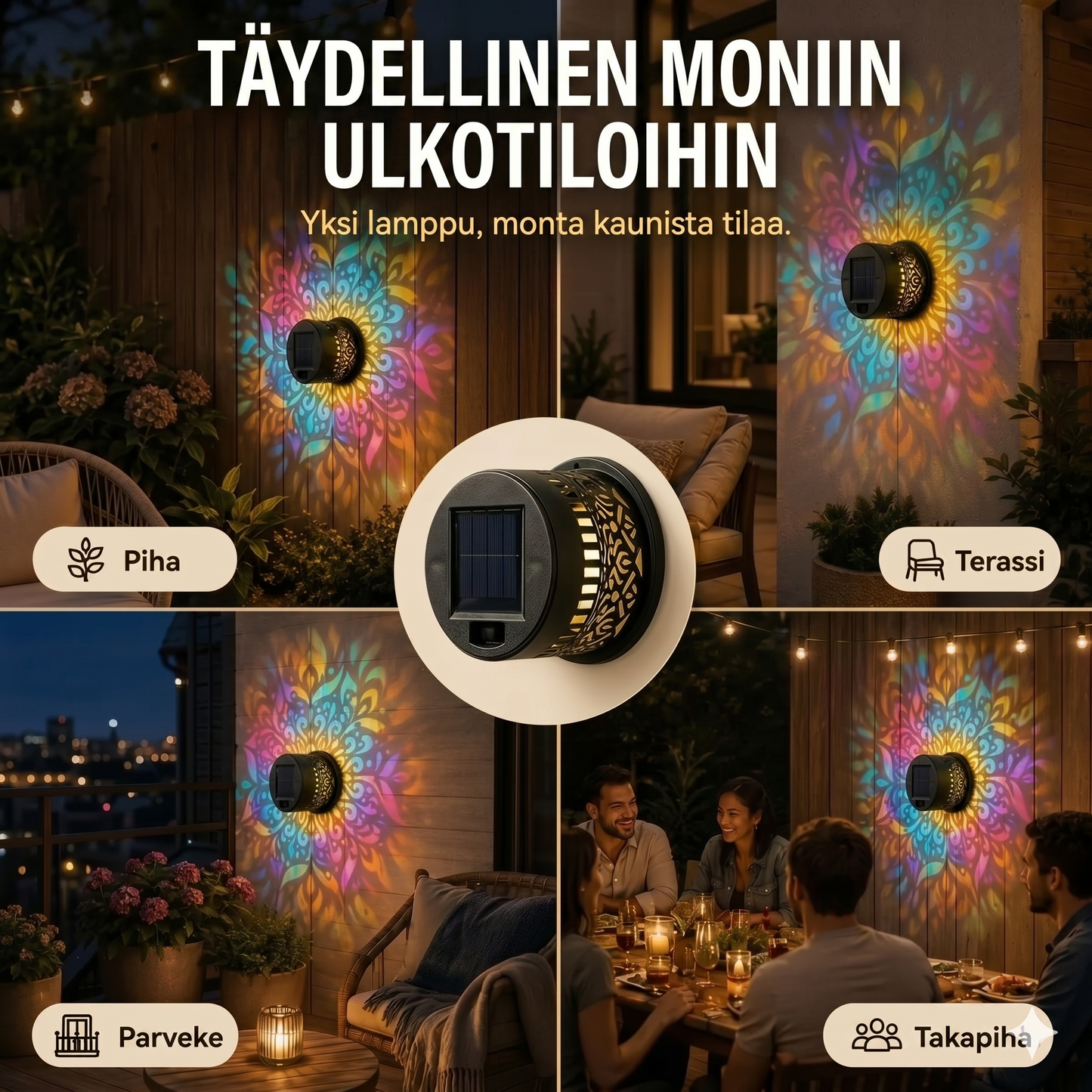 Mandala-aurinkokennolamppu - Kaunis projektio & IP65-vedenpitävä