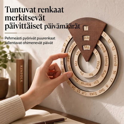 Pyöreä pyörivä puinen ikuisuuskalenteri