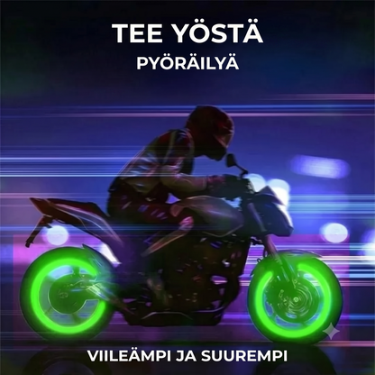 Valaisevat venttiilinhatut autoon ja polkupyörään
