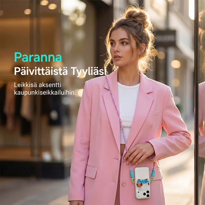 Puhelinpidike sarjakuvahahmolla ja rannelenkillä