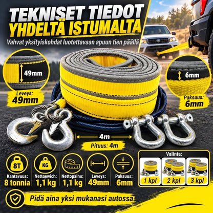 Hinausliina 8 tonnia 4 metriä U-mallisilla sakkelikoukuilla