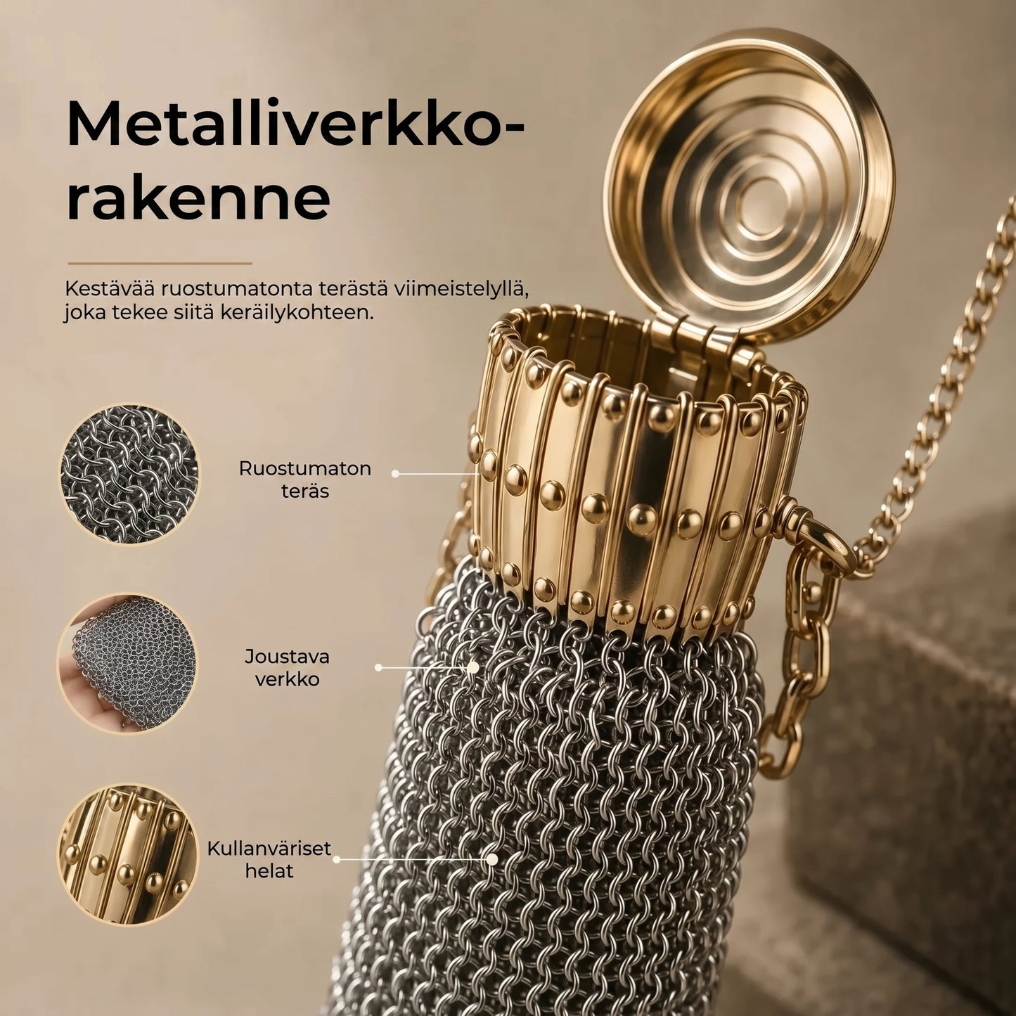 Vintage metalliverkkoinen kolikkopussi pikkutavaroille