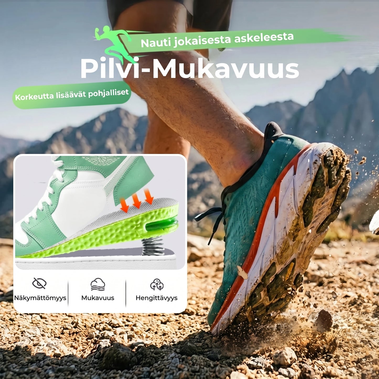 Pituutta lisäävät ilmatyynylliset pohjalliset 1 pari