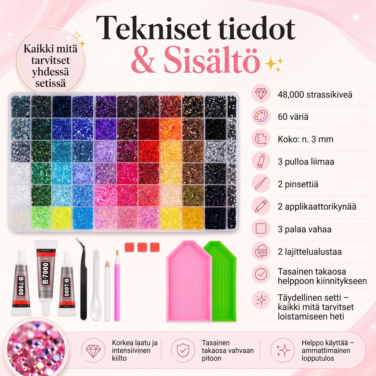 Bedazzle-strassikivisetti 48 000 kpl 60 värissä