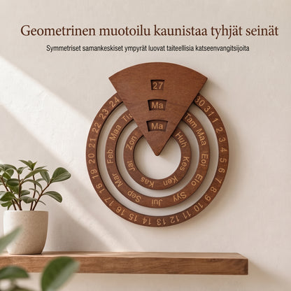 Pyöreä pyörivä puinen ikuisuuskalenteri