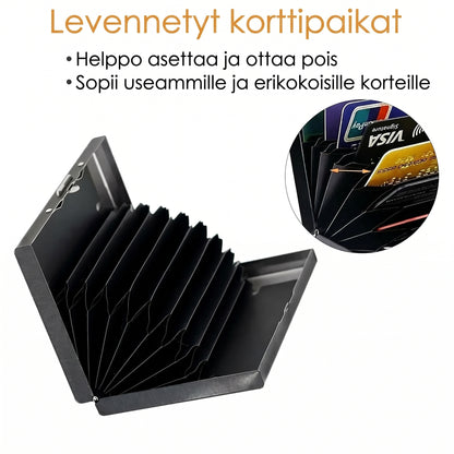 Ruostumattomasta teräksestä valmistettu RFID-korttikotelo 10 lokerolla