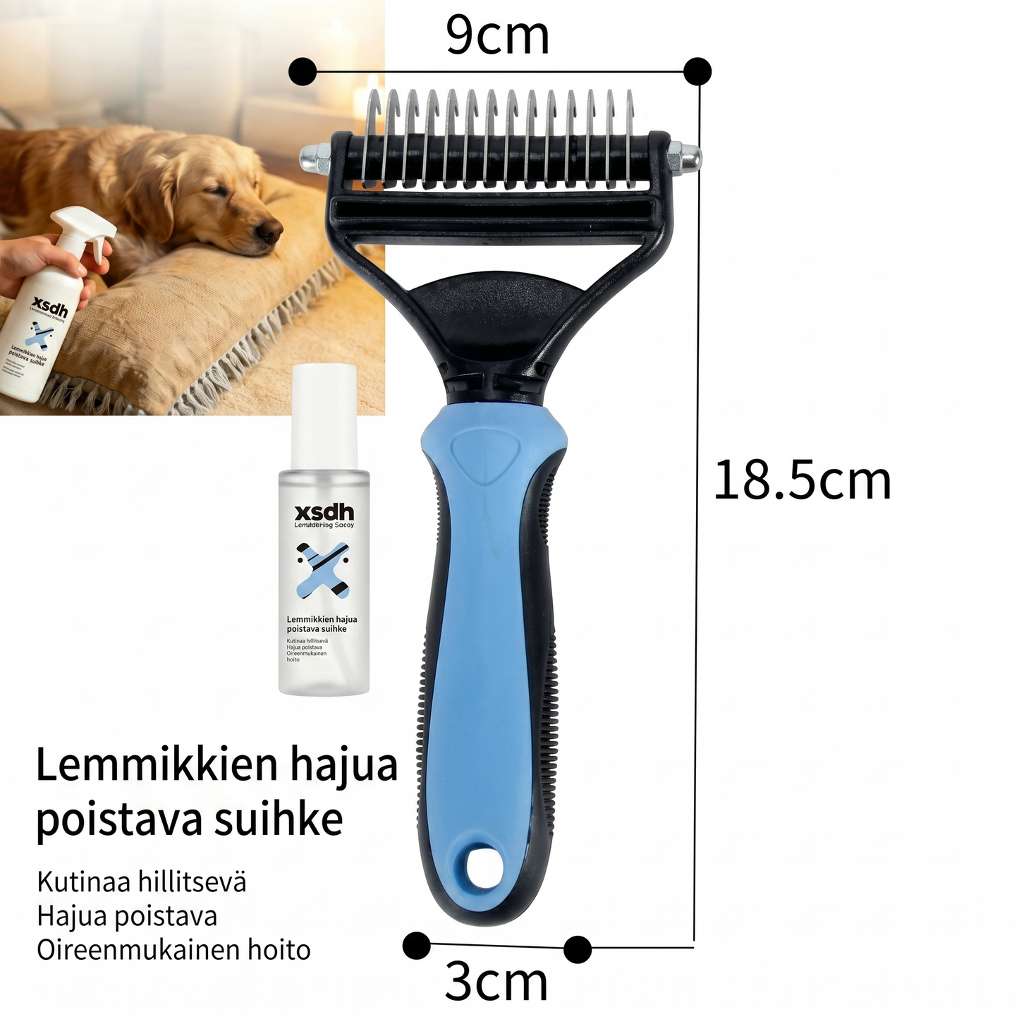 Kaksipuolinen lemmikkien karvanpoistoharja