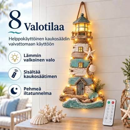 Ajopuusta valmistettu majakka seinäkoriste rannikkotyyliin