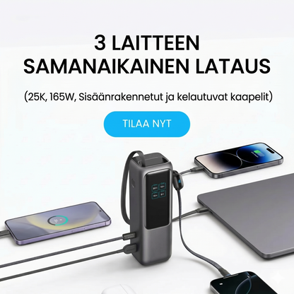 Varavirtalähde sisäänrakennetulla kaapelilla