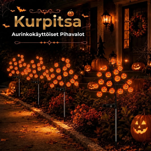 Aurinkoenergialla toimivat kurpitsapuutarhavalot