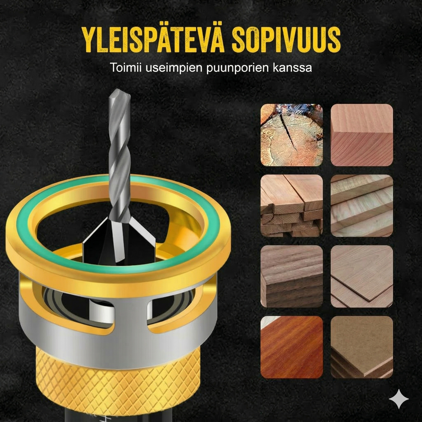 4-osainen puun upotusporasarja syvyydenrajoittimella