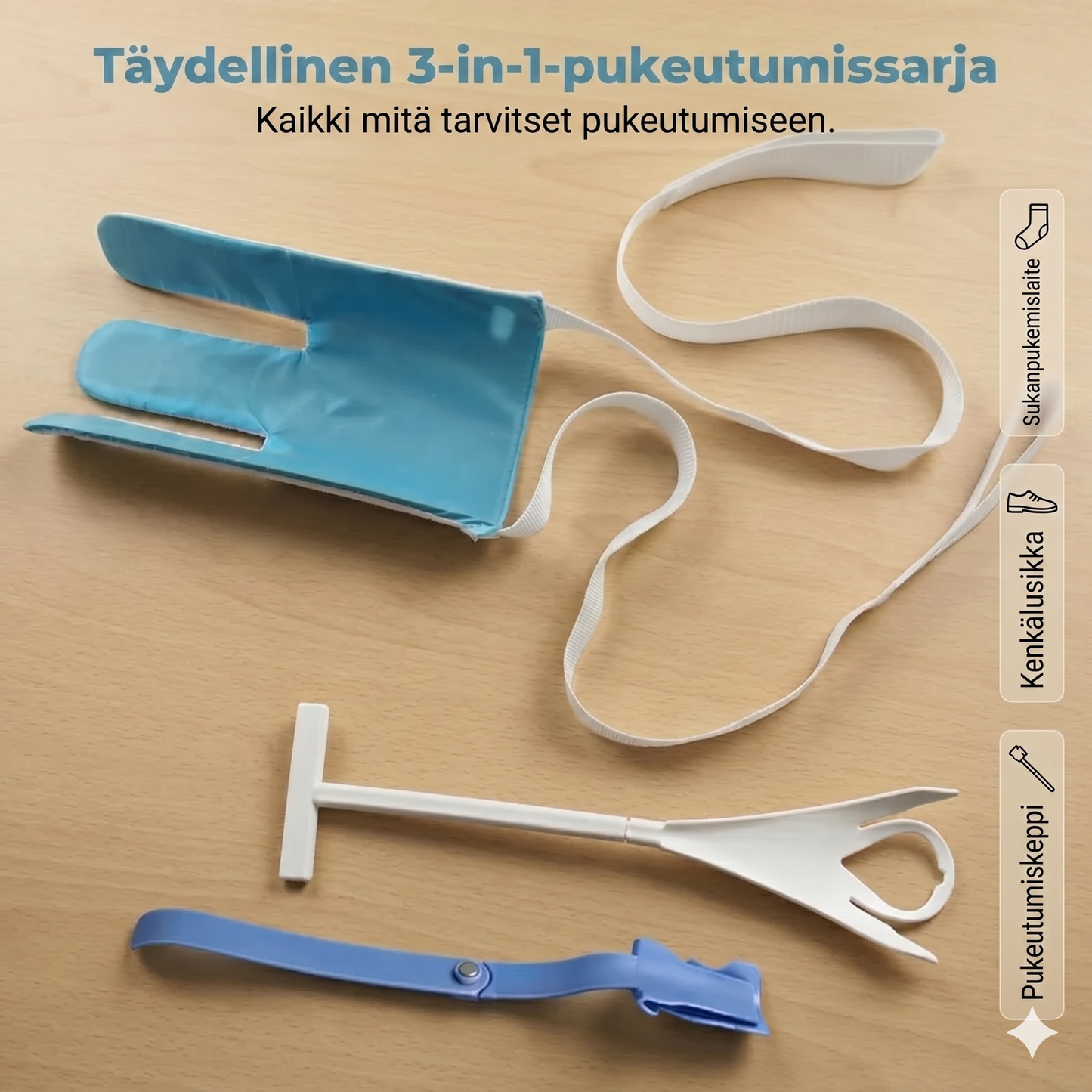 Sukkaanvetolaite vetolenkeillä ilman kumartumista