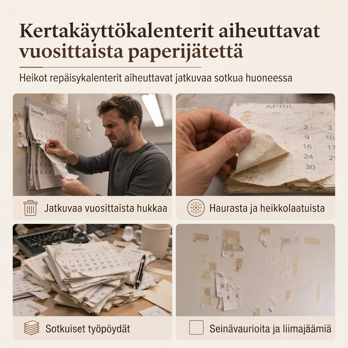 Pyöreä pyörivä puinen ikuisuuskalenteri