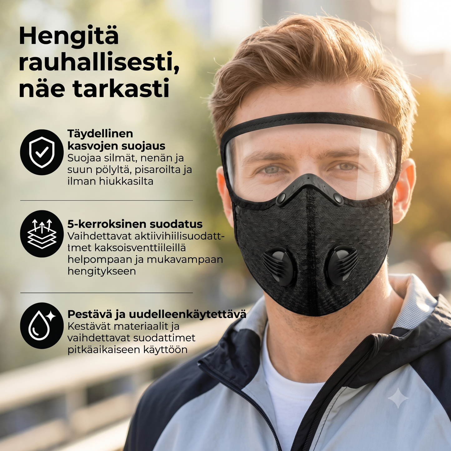 Kasvonaamio aktiivihiilisuodattimella