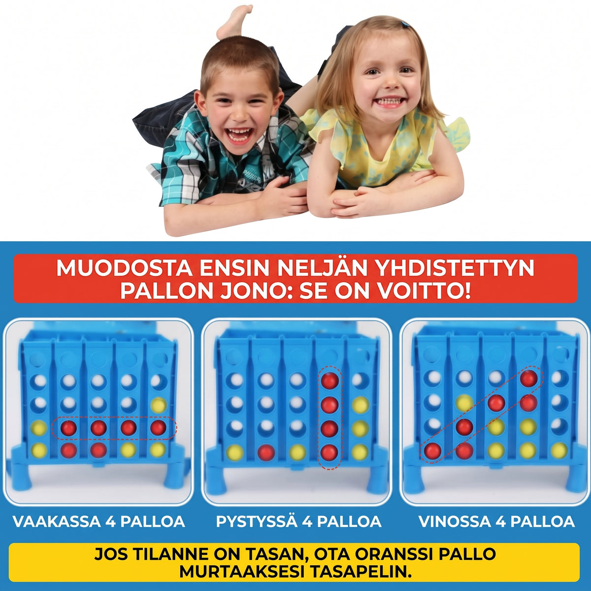 4 riviin -pomputuspeli palloilla
