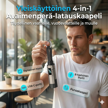 4-in-1 digitaalisella näytöllä varustettu avaimenperä-latauskaapeli