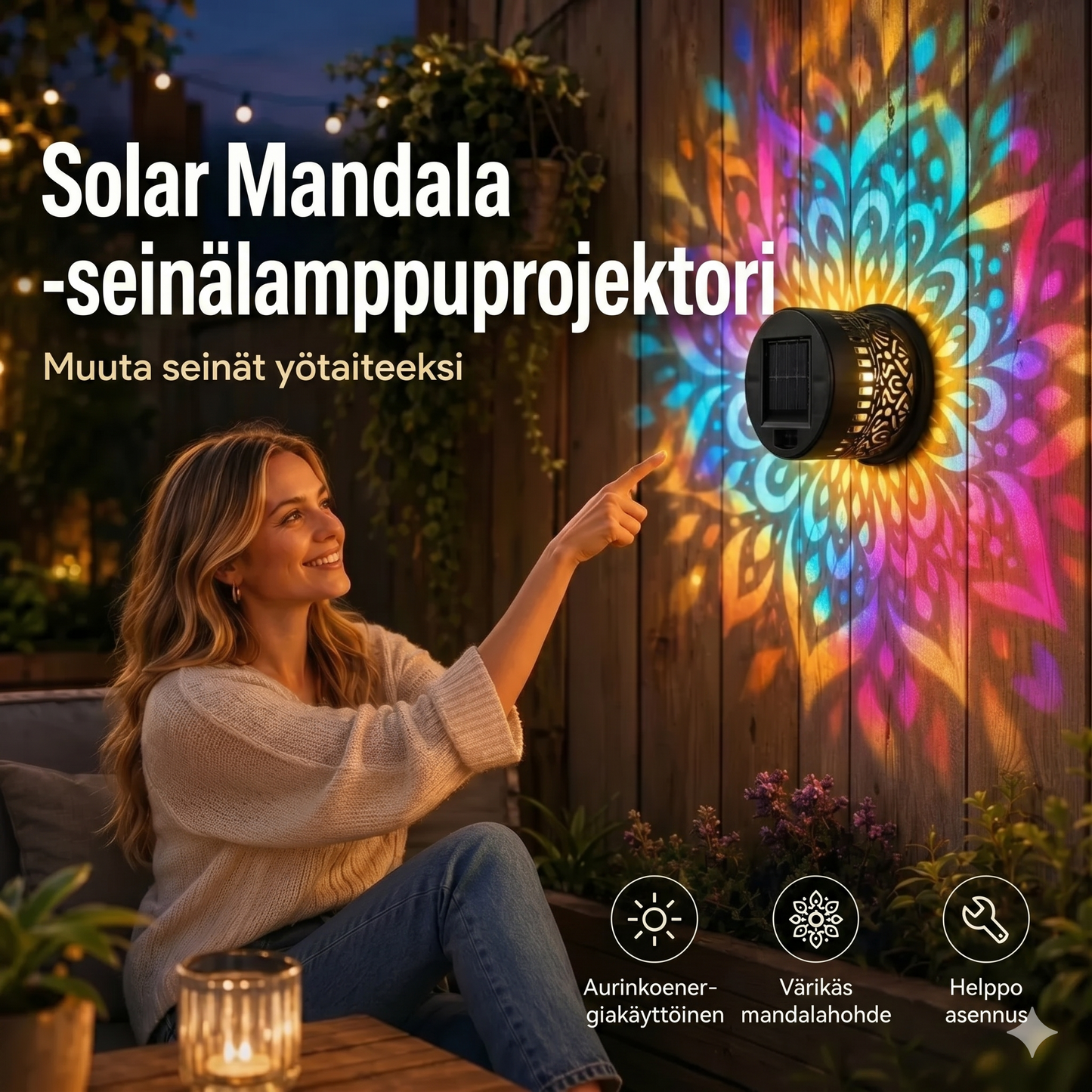 Mandala-aurinkokennolamppu - Kaunis projektio & IP65-vedenpitävä