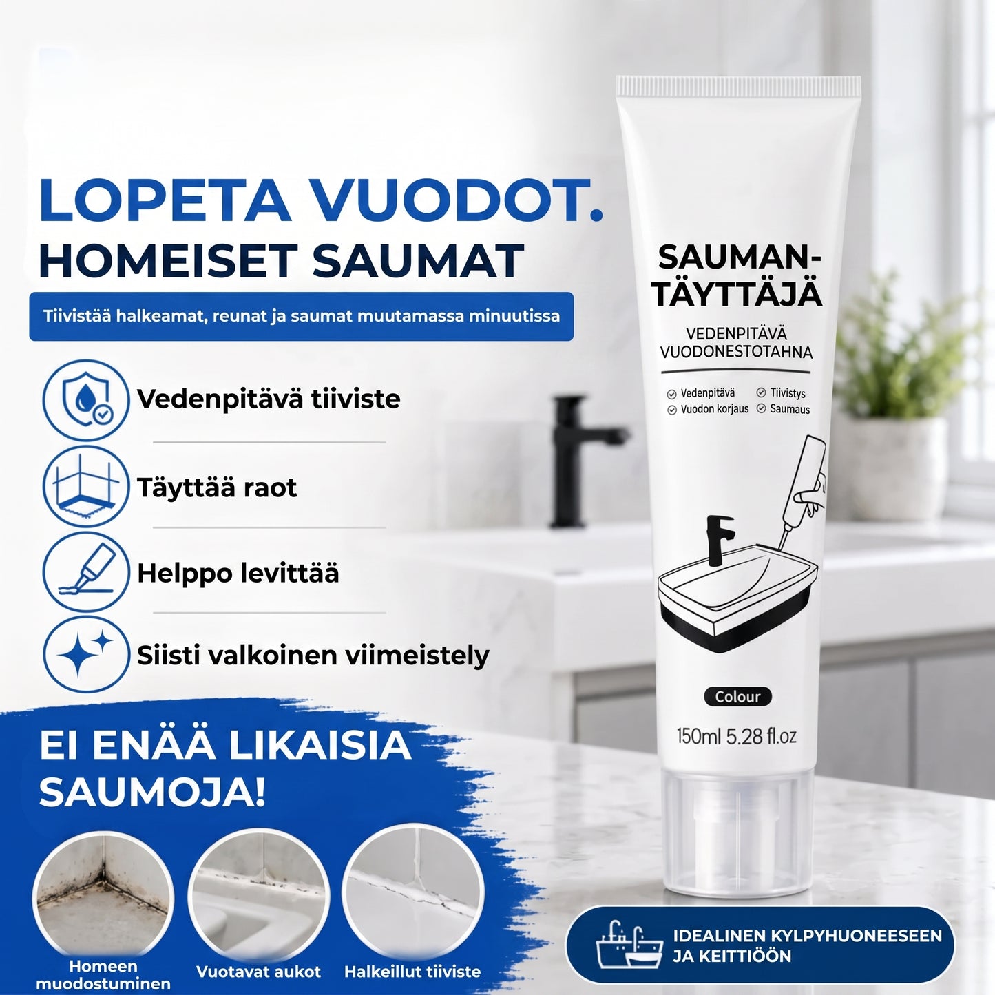 Vesikestävä laastin täyteaine puristustubissa