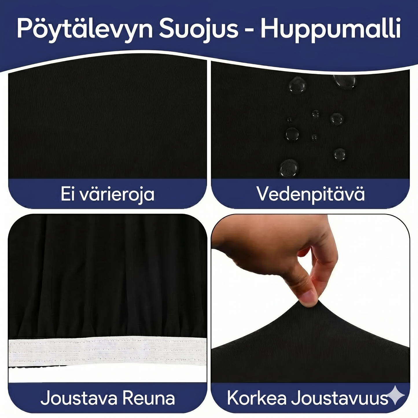 Joustava pöytäliina – sopii 4, 6 ja 8 jalan pöydille