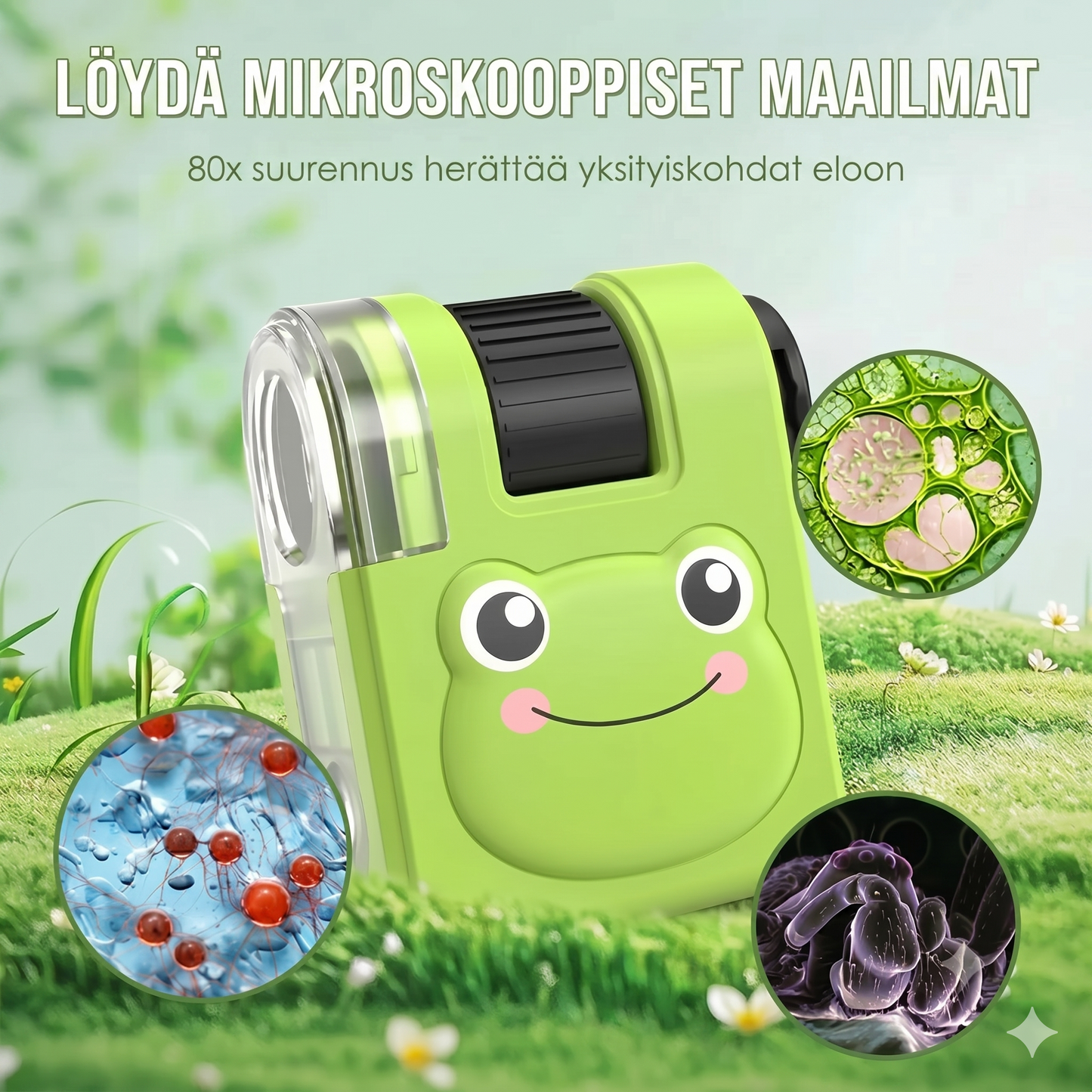 Kannettava opetuskäyttöön tarkoitettu mikroskooppi puhelinpidikkeellä lapsille