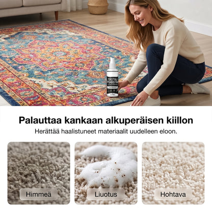 Tahranpoistoaine matoille ja verhoiluille ilman hankausta