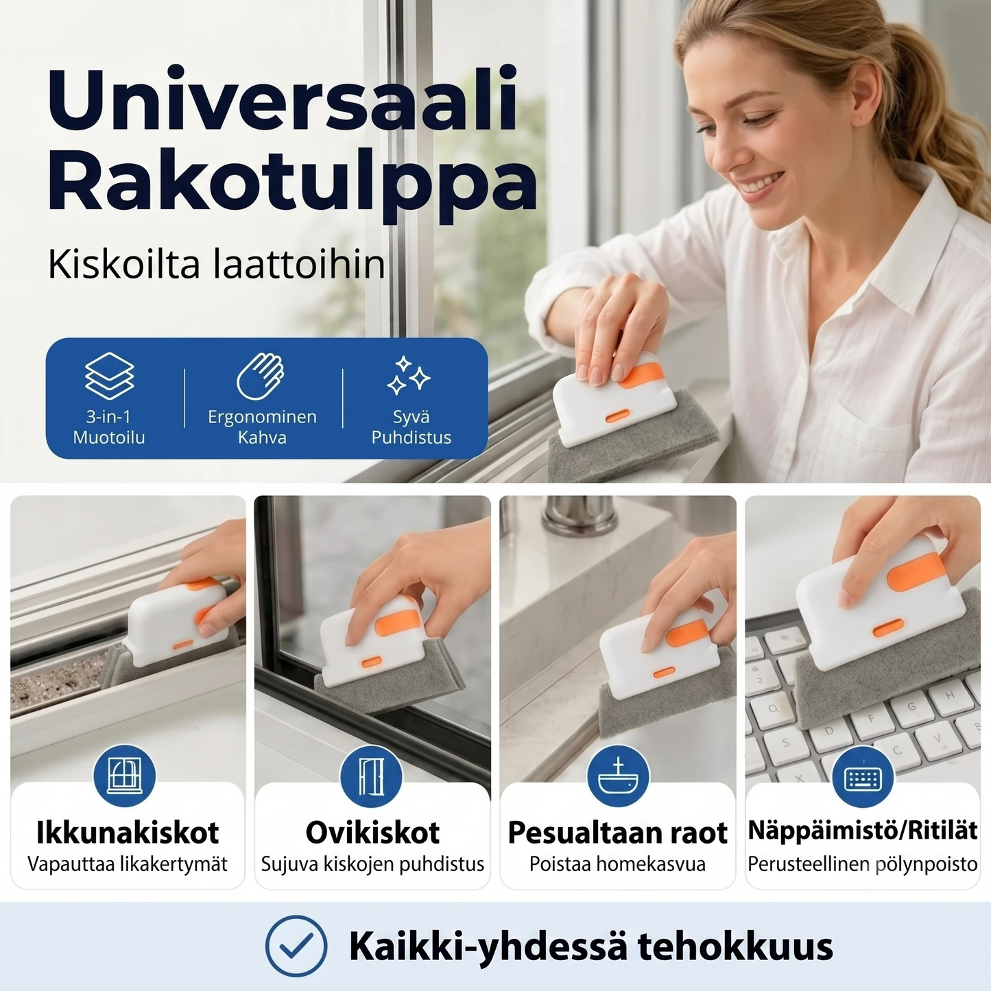 Monikäyttöinen kiskojen ja rakojen puhdistin 3 in 1