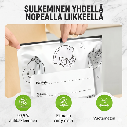 Uudelleenkäytettävät alumiinifoliosta valmistetut tuorepussit turvalukituksella – 10 kappaleen setti