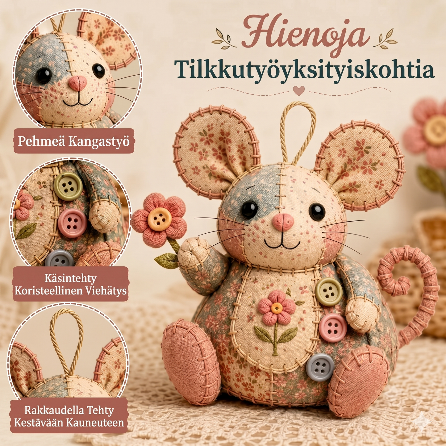Täydellinen tee-se-itse-setti tilkkutyöhiiren valmistukseen - Sisältää kaikki materiaalit