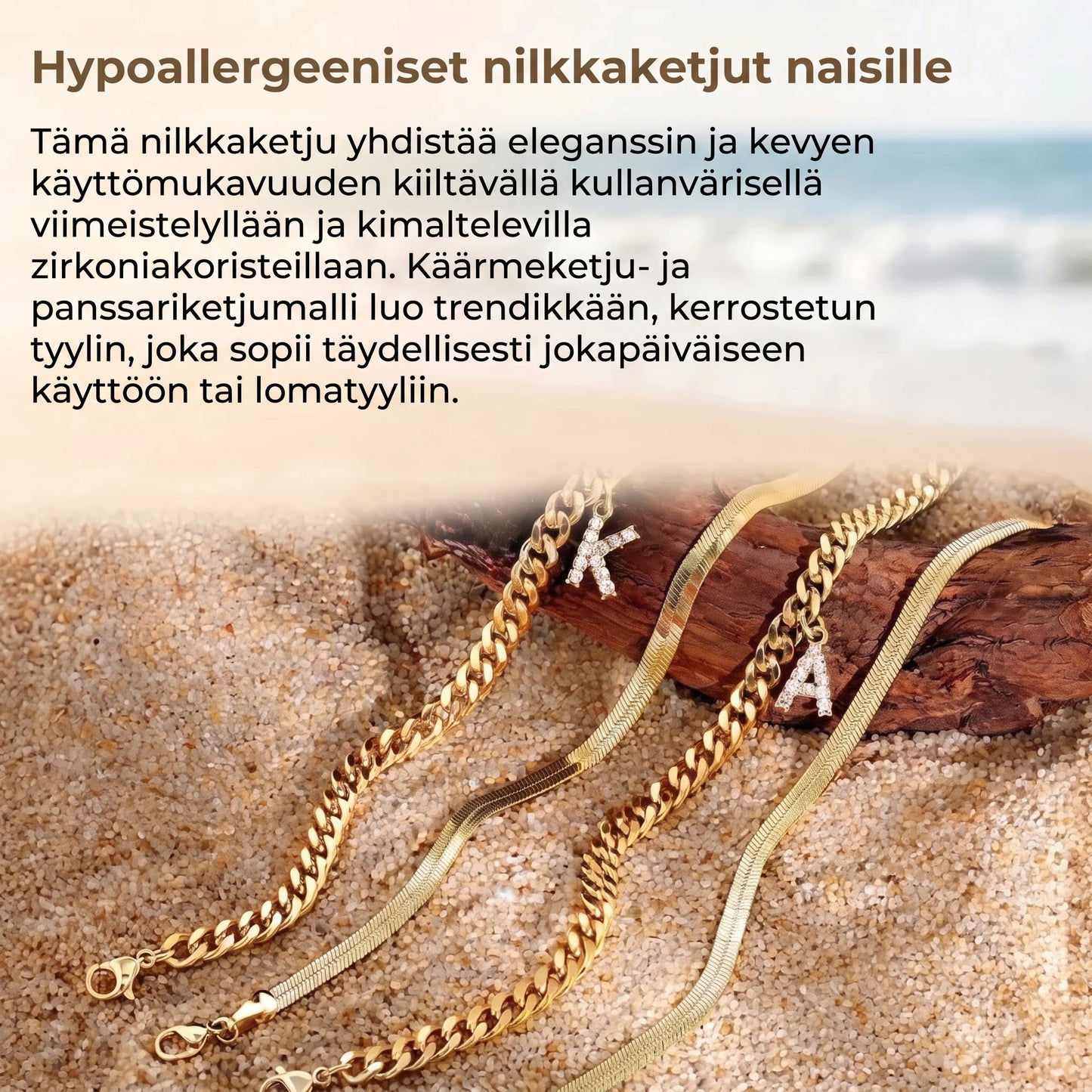 Kultaiset nilkkakorut nimikirjaimella 2 kpl