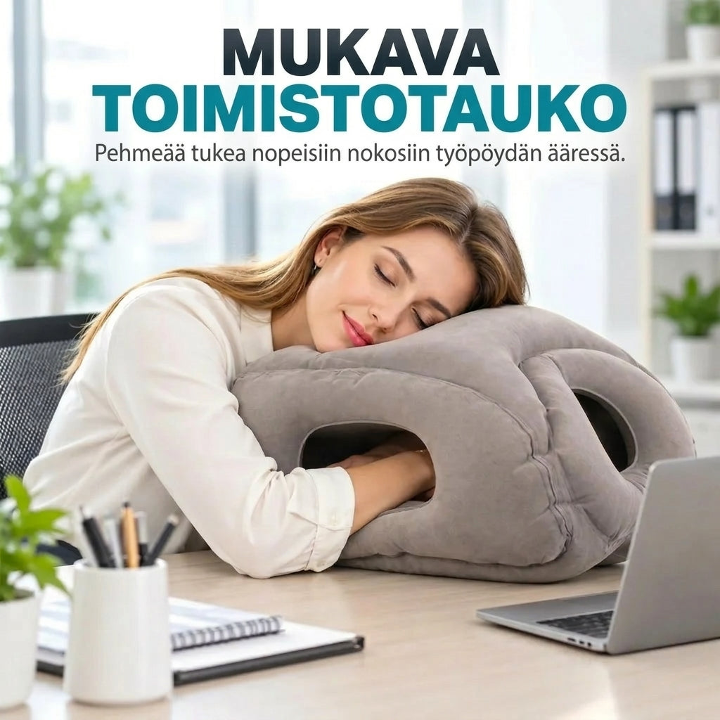 Puhallettava matkatyyny matkalle