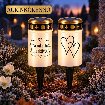 MinnesLjus LED-hautakynttilät 2 kappaleen setti aurinkokennolla tai paristolla